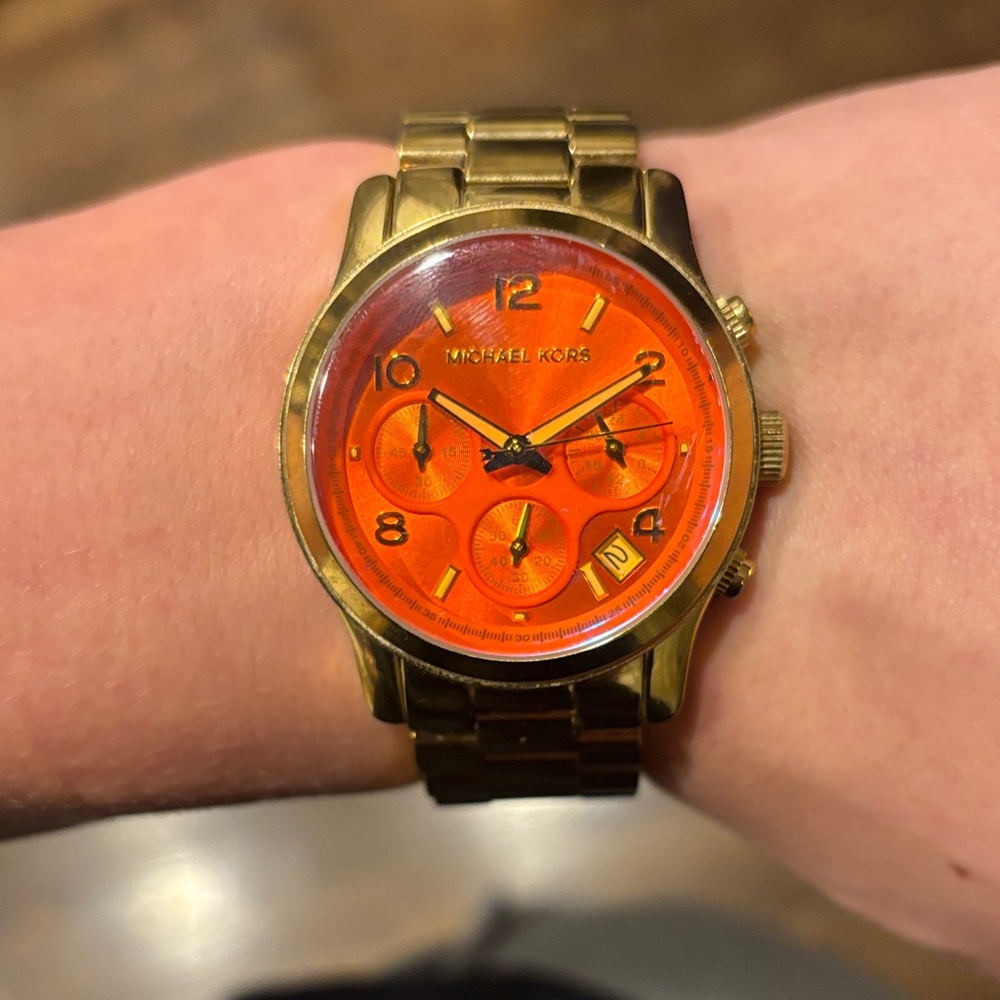 Michael Kors Orange Dial Gold Watch - Picture 5 of 5